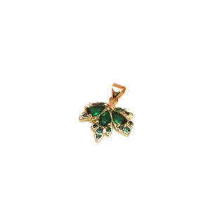 Elegant green zircon maple leaf pendant in gold-plated copper finish for DIY necklaces