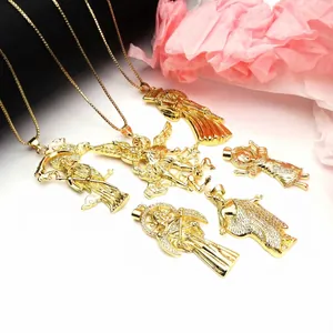 Religiöses Porträt Anhänger Halskette Vergoldetes Kupfer Zirkonia Santa Muerte Jungfrau Maria Engel Erzengel Michael Anhänger Schmuck Für Herren Damen