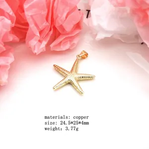 Macro view of gold-plated copper starfish pendant showing intricate dotted texture details