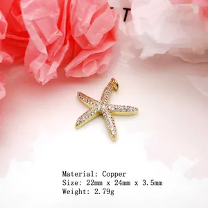 Detailed view of a gold-plated copper starfish pendant with sparkling micro-pave cubic zirconia