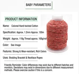 Close-up macro detail of 1.2mm multi-colored hand-twisted cotton thread for DIY jewelry crafts