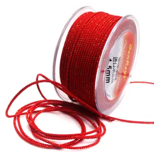 1.5mm red Milan cord with gold metallic thread on a transparent spool for DIY jewelry making