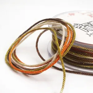 Detail of 1.2mm multi-color braided cotton cord with gold thread for jewelry making