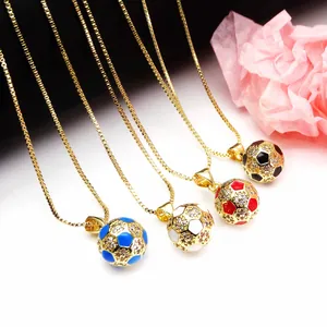 Kupfer Mikro Zirkonia Fußball Anhänger Halskette Emaille Fußball Charm Halskette Schmuck Gold Box Kette Sportlicher Schmuck