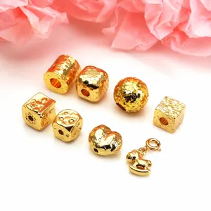 Baroque Gold Plated Copper Spacer Beads For Jewelry Making DIY Dragon Scale Crushed Ice Texture Metallic Loose Beads For Bracelet Necklace Accessories