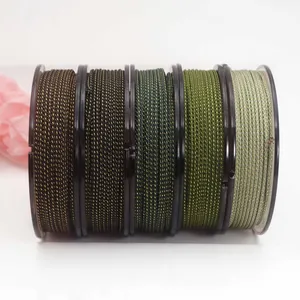 Detail view of metallic Mambo cord spools in assorted green shades for DIY jewelry