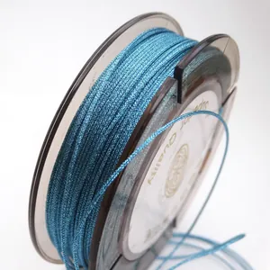 Macro detail of 0.85mm turquoise phantom jade cord on spool for DIY jewelry making
