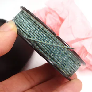 Close-up detail of 1.5mm blue-green Mambo cord with gold silk for DIY jewelry weaving