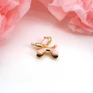 Dainty pink enamel balloon dog pendant with gold plating for charm bracelets or necklaces