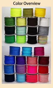 Gedetailleerd overzicht van kleuren nr. 72 jadedraad voor DIY-sieraden en knopen.