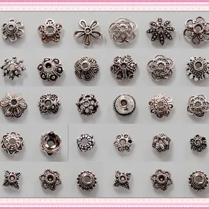 Capuchones de flores y espaciadores de plata tibetana para accesorios de joyería DIY manualidad
