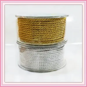 Detailed view of 2.0mm metallic gold and silver twisted cords for DIY jewelry braiding