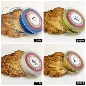 Detail view of BedLin 1mm metallic thread spools in blue, gold, and silver.