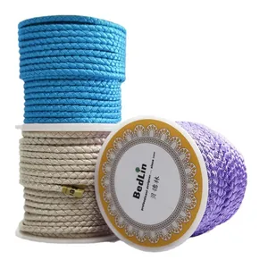 Spools of 2.5mm dragon pattern braided cord in blue, beige and purple for DIY jewelry