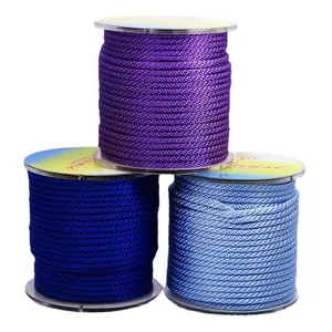 Drie spoelen van 3mm gevlochten maïstouw voor DIY kettingen in paars en blauw