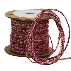 Multi-color 3-strand braided cotton thread for DIY jewelry crafts and tassels.