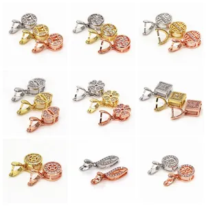 Copper Rhinestone Pendant Clasp Pinch Bails DIY Jewelry Findings For Jade Crystal Connector Rose Gold White Gold Tone Electroplated Hook