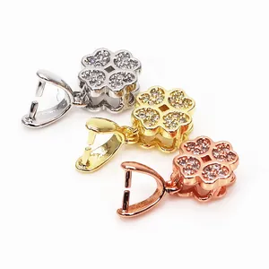 Clover-shaped pendant bails in silver gold and rose gold colors for DIY jewelry making