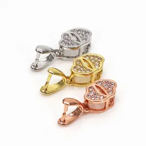 Set of three luxury CZ encrusted pendant bail connectors in silver, gold, and rose gold
