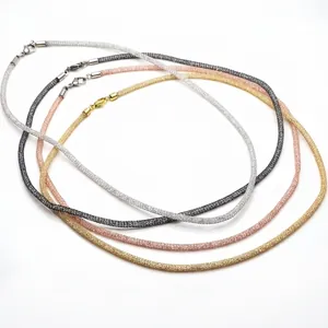 Elegant metallic mesh woven tube necklaces in silver, black, gold and rose gold finishes