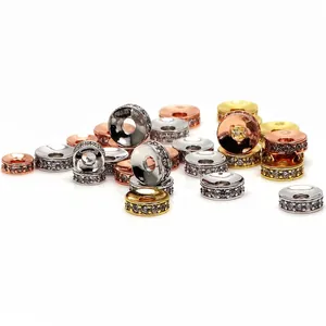 CZ micro-pave rondelle spacer beads in gold, silver, and rose gold for DIY jewelry.