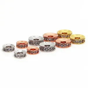 Micro pave cubic zirconia spacer beads in gold, silver, and rose gold finishes