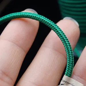 Close-up of 3mm green braided cord for DIY necklace and crystal pendant lanyard