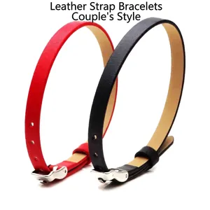 Bracelet ceinture minimaliste en cuir de 6 mm pour couples en couleurs rouge et noir.