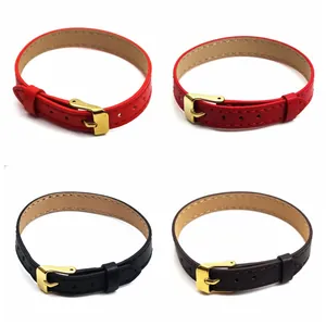 Four-piece set of minimalist 10mm leather strap bracelets in red, black, and brown colors