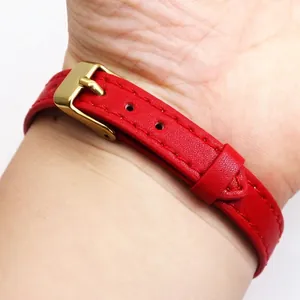 Stylish 10mm wide red leather strap bracelet with gold buckle for men and women