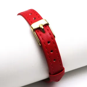 Minimalist 10mm red leather strap bracelet with an elegant gold pin buckle for daily wear