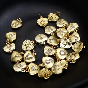 Gold Plated Copper Heart Shape Alphabet Initial Pendant Rhinestone Micro Pave Charm For DIY Necklace Bracelet Making Women Jewelry Accessories