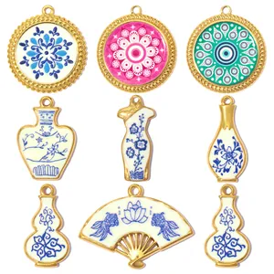 Stainless Steel Mandala Evil Eye Enamel Pendants Chinese Style Vase Gourd Fan Charms For DIY Necklace Jewelry Making Gift