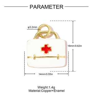 Dimensions et poids détaillés du pendentif boîte médicale en émail blanc et cuivre