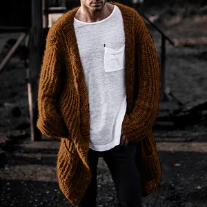 Men's Ribbed Chunky Knit Cardigan Open Front Loose Drop Shoulder Sweater Coat Warm Casual Outwear For Autumn Winter