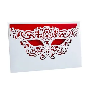 Laser Cut Mask Invitation Cards Pearlescent Shimmer Hollow Greeting Cards For Masquerade Wedding Party Celebration