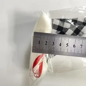 Detailed size measurement of a festive Christmas plaid cutlery holder with red ribbon accent