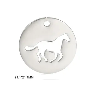 Round stainless steel pendant featuring a hollow horse silhouette, size 21.1x21.1mm