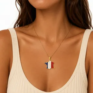 Edelstahl Weltkarte Anhänger Halskette Für Damen Herren Nationalflagge Emaille Reisesouvenir Schmuck Nationalstolz Modeaccessoires