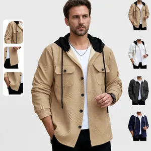 Veste à Capuche en Jacquard pour Hommes Épais Bloc de Couleur Décontractée Manches Longues Coupe Ample Manteau