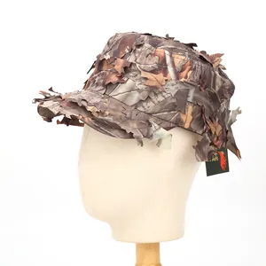 Detail view of 3D bionic leaf camouflage tactical baseball cap for outdoor hunting