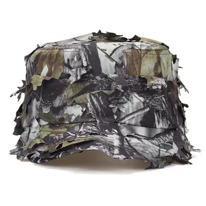 Close-up of 3D leaf camouflage training cap for outdoor jungle hunting activities