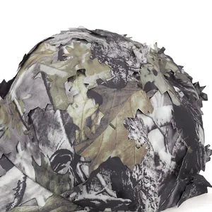 Detailed close-up of a 3D bionic leaf camouflage hunting hat with laser-cut foliage texture