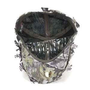 Detail showing bionic leaf camouflage pattern and interior mesh lining of hunting cap