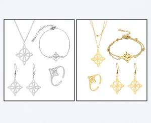 Close-up of Witch's Knot jewelry set including necklace, bracelet, earrings and ring