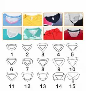 Collezione di vari stili di colletti per abbigliamento sportivo con diagrammi numerati