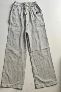 Pantalon décontracté large en coton et lin avec taille élastique à cordon gris clair