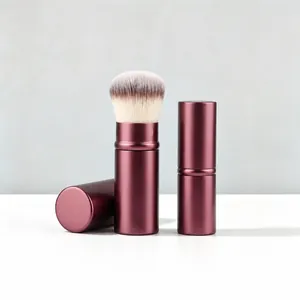 Retractable Makeup Brush Portable Travel Powder Blush Foundation Brush With Cap Aluminum Handle Soft Synthetic Fibers