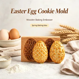 Handgefertigte hölzerne Osterei-Plätzchenform und Präger für kreatives Backen