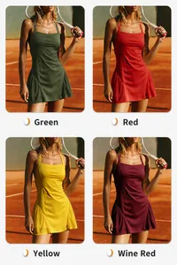 Detail view showing mesh splicing tennis dress in four different vibrant colors